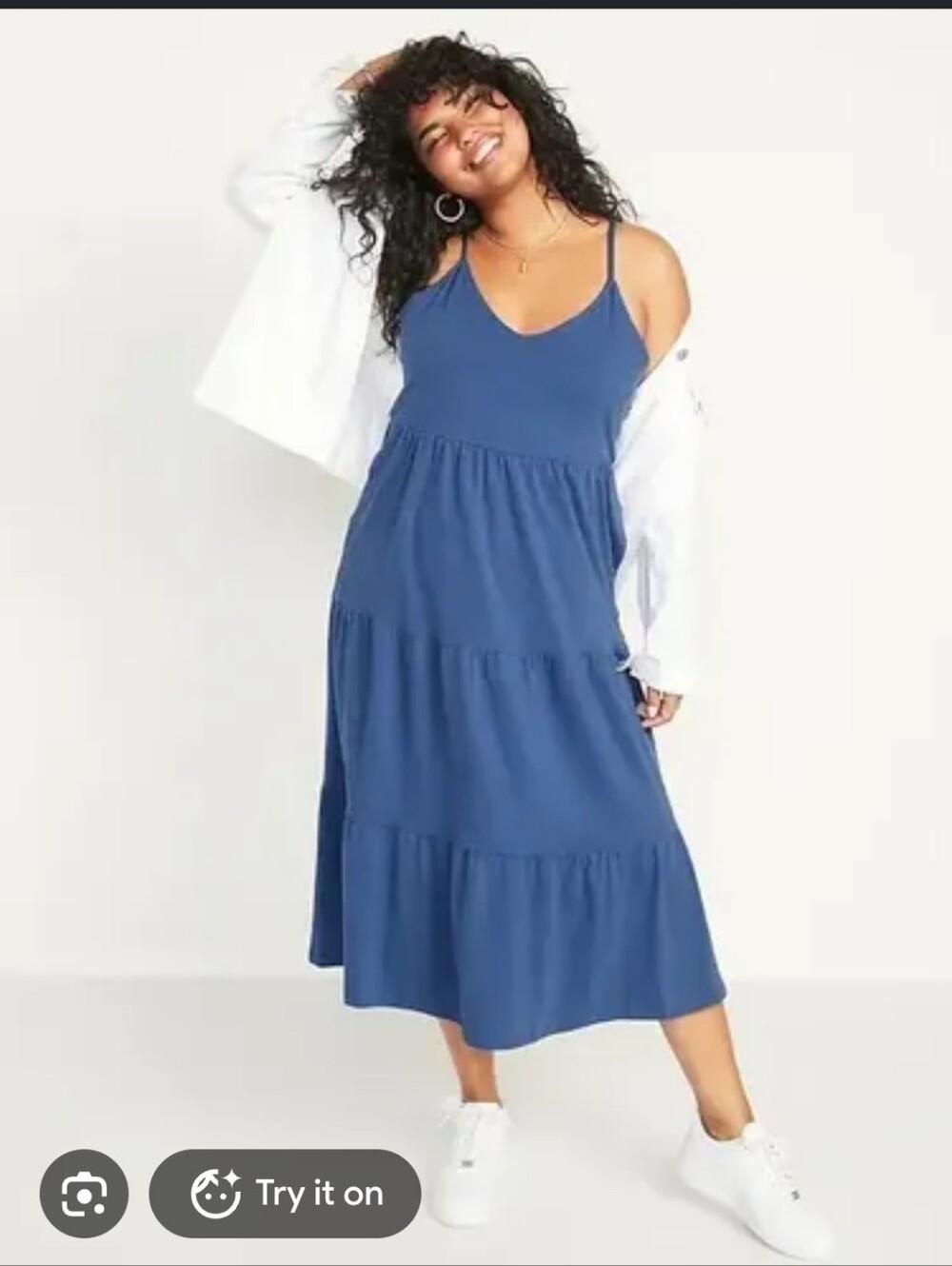 NWOT Old Navy Blue Tie-Back Tiered Midi Cami Swing